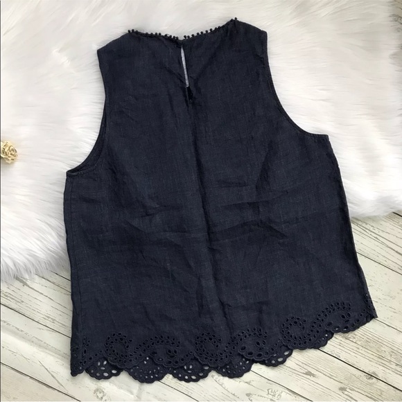 Joie Linen Tank Top Encycllia Blue Scallop Hem - Picture 4 of 8